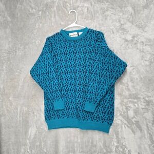 Vintage Brass Plum Nordstrom Sweater‎ Medium Wool Blend Blue Black Pattern